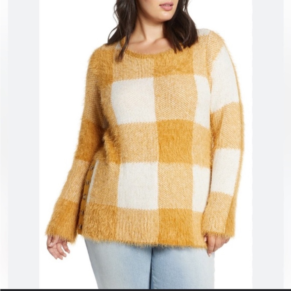 Fever Plaid Fuzzy Crew Neck Sweater Sz S